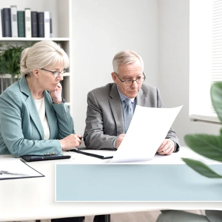 Elderly client receiving legal consultation at evoperson office